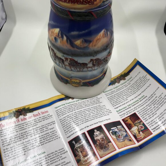 Budweiser Holiday Stein Mug 2000 The Clydesdale Legacy Holiday in the Mountains - Picture 3 of 12